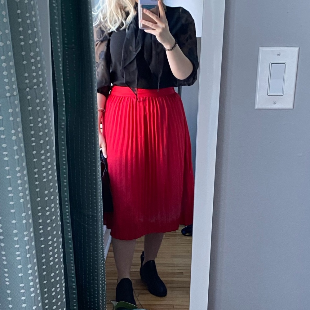 Red Pleated Midi Skirt Vital Voices